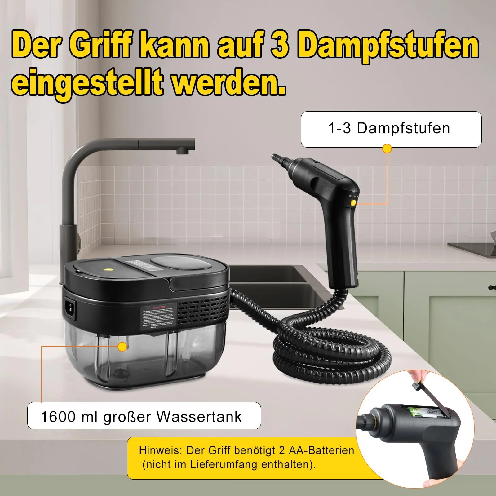 Ручний пароочисник 1600 ml 3.0 bar Портативний, фото №3 Ручний пароочисник 1600 ml 3.0 bar Портативний, фото №3