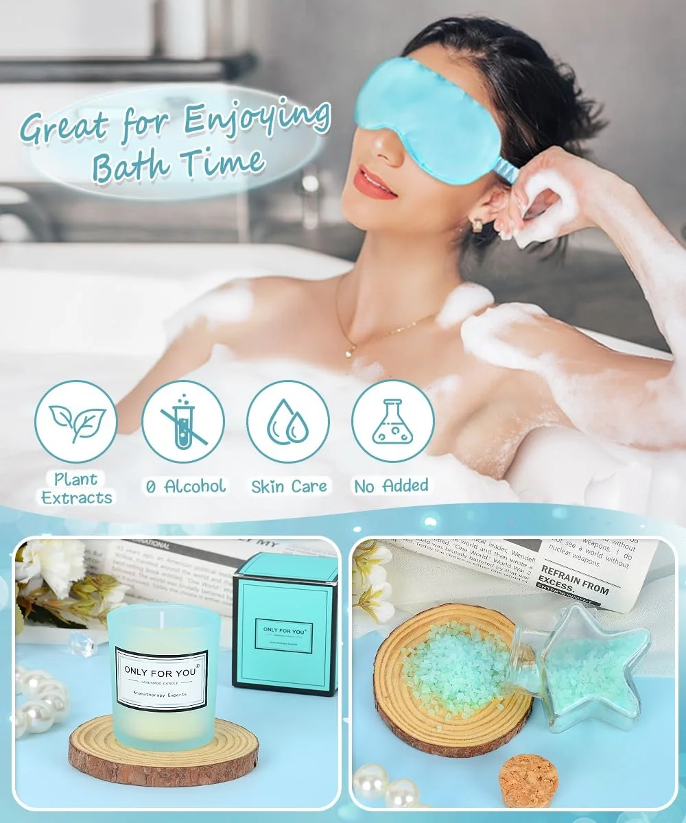 Подарунковий набір Акрилова табличка, Мило-квітка, Ароматична свічка, Сіль для ванн, Маска для сну Синій, фото №4