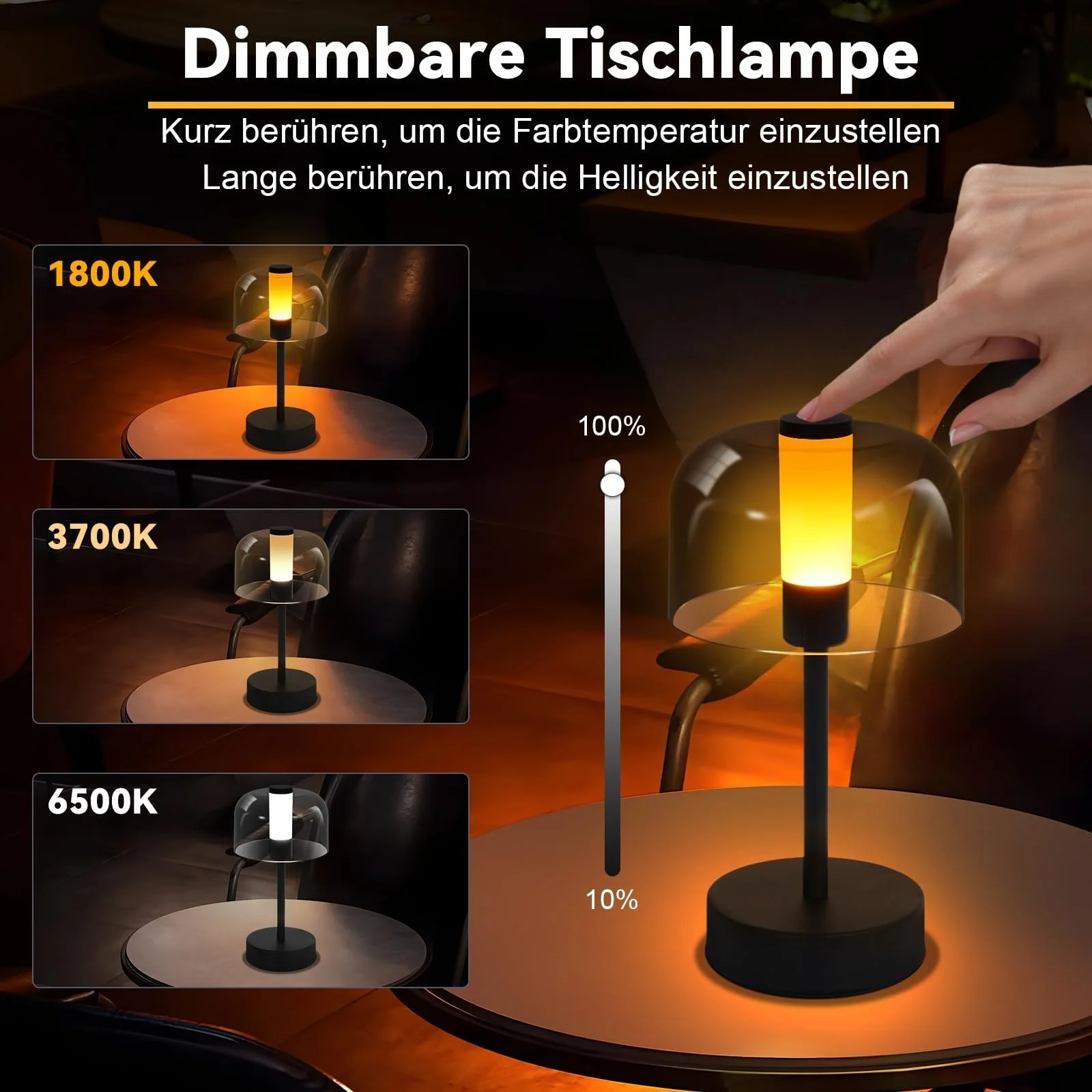 Світлодіодна настільна лампа Homefire Бездротова 1800K-6500K Сенсорна Метал та акрил Чорна, фото №2