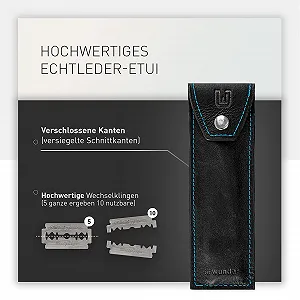 Опасная бритва urwunder Fangz с кожаным чехлом и лезвиями черный - Фото 1