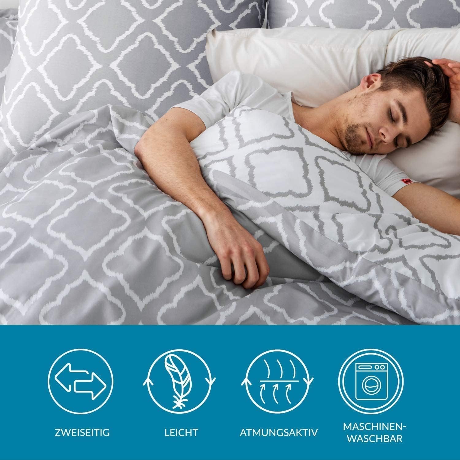 Комплект постільної білизни BEDSURE 2 предм., підковдра 135 x 200 см та наволочка 80 x 80 см, сірий сітчастий візерунок, для односпального ліжка, на блискавці, м'який та не потребує прасування, фото №7