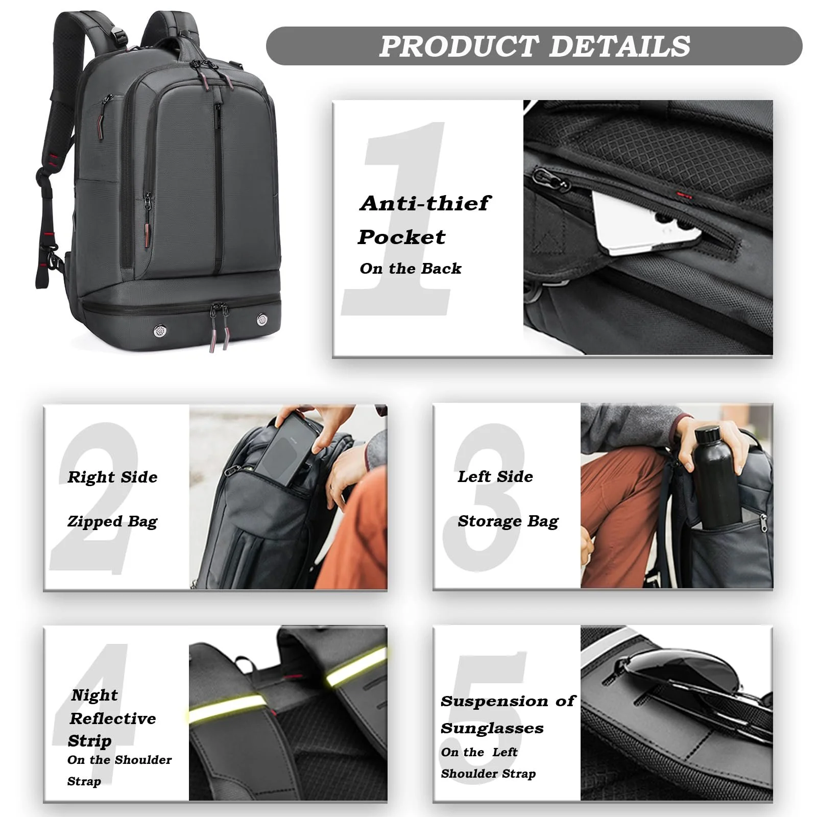 Рюкзак Sea choice 16" 35L Shoe Compartment Waterproof Anti Theft Gray, фото №4