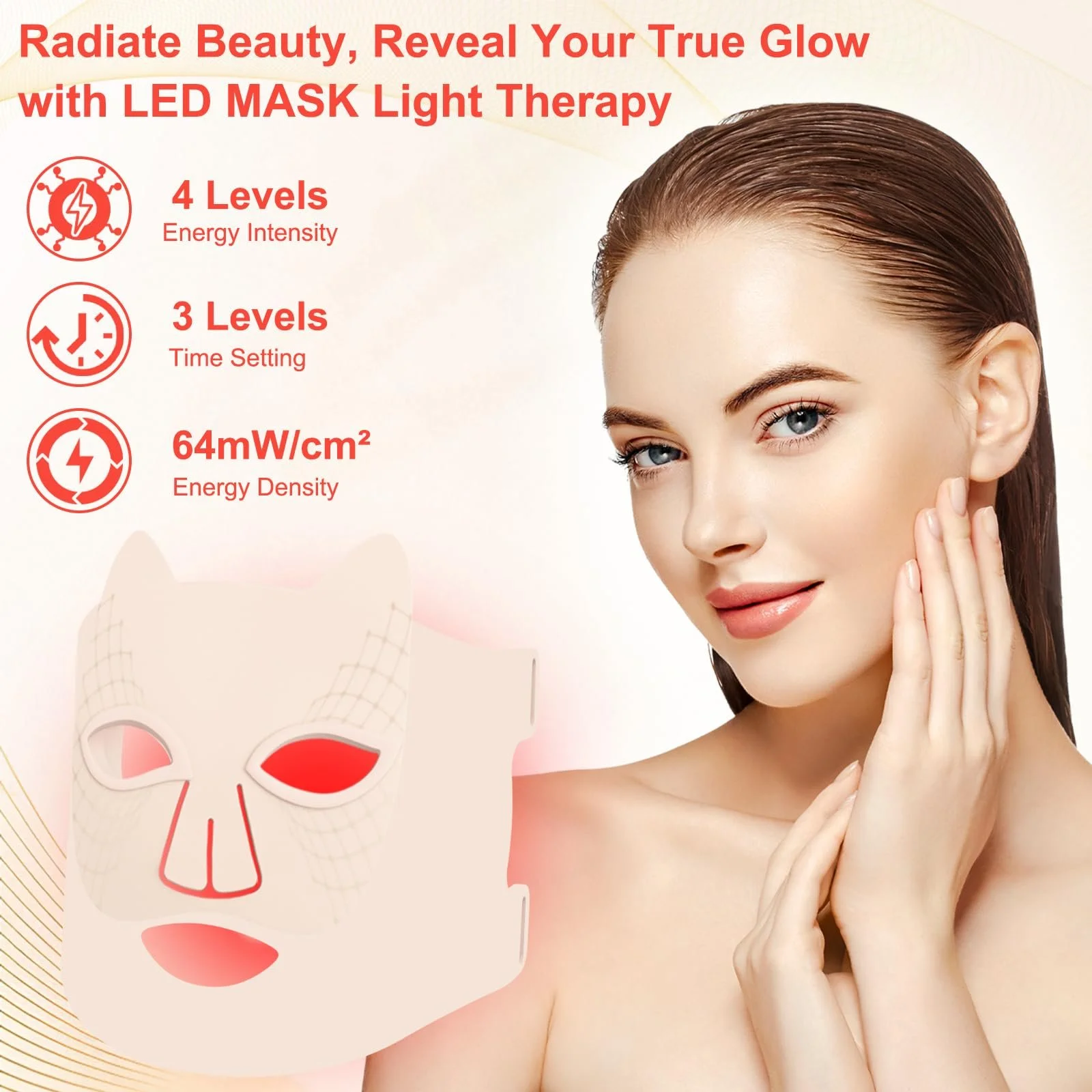 LED Маска для обличчя Vhipu 4 кольори (червоний, синій, зелений, ближній інфрачервоний) для боротьби з акне, зморшками, фото №5