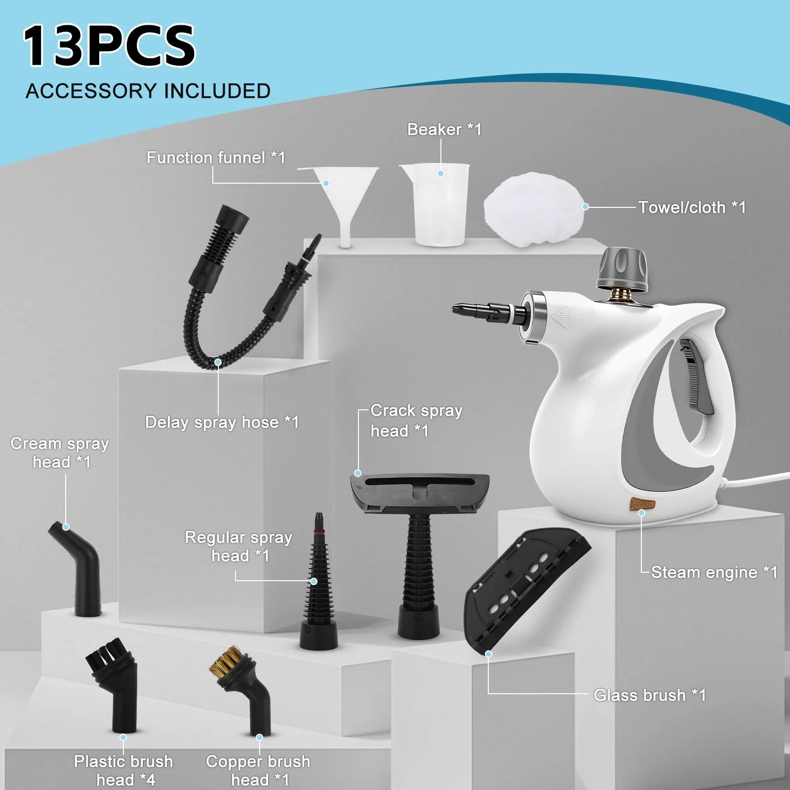 Ручний пароочисник 350 мл 3.2 Бар 13 аксесуарів, фото №7