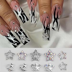 Набор подвесок для ногтей Звезда 3D серебряные звезды Стразы для ногтей Дизайн звезды Самоцветы для ногтей Хрустальный бриллиантовый сплав Аксессуары для ногтей (Серебро) synthetic.ua - Фото 1