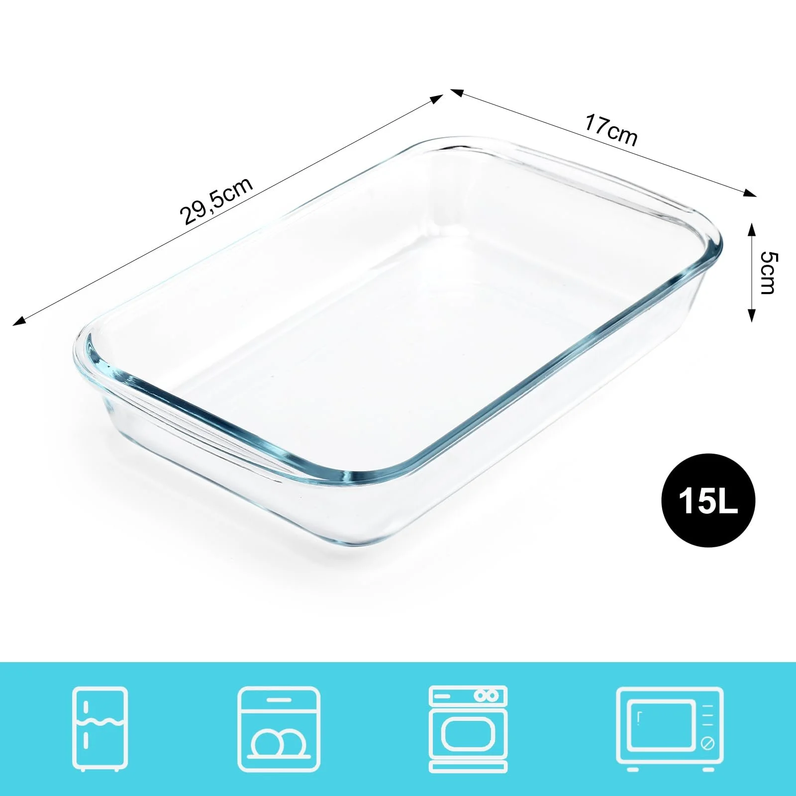 Стеклянная форма для запекания глубокая прямоугольная прозрачная 1,5 л, фото №2