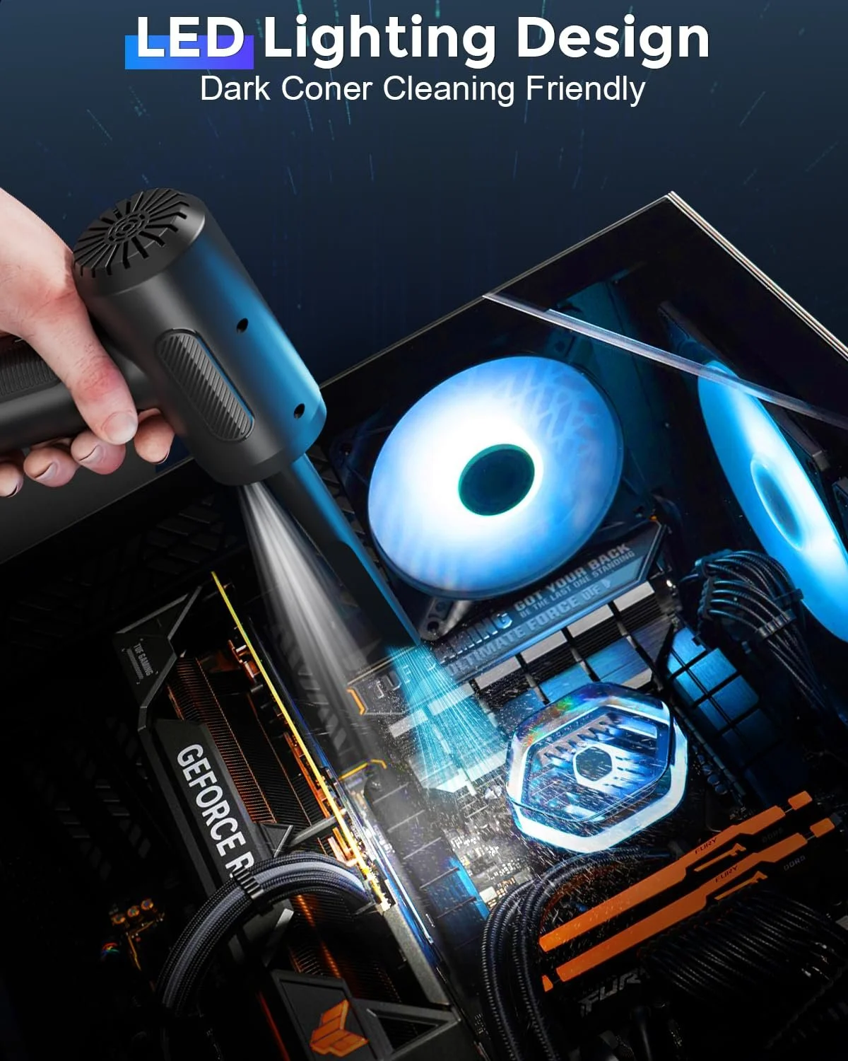 Электрическая воздуходувка и пылесос 2-в-1 AKLIFFE 120 000 RPM 12 Kpa 3 скорости 7800 mAh LED-подсветка, фото №5