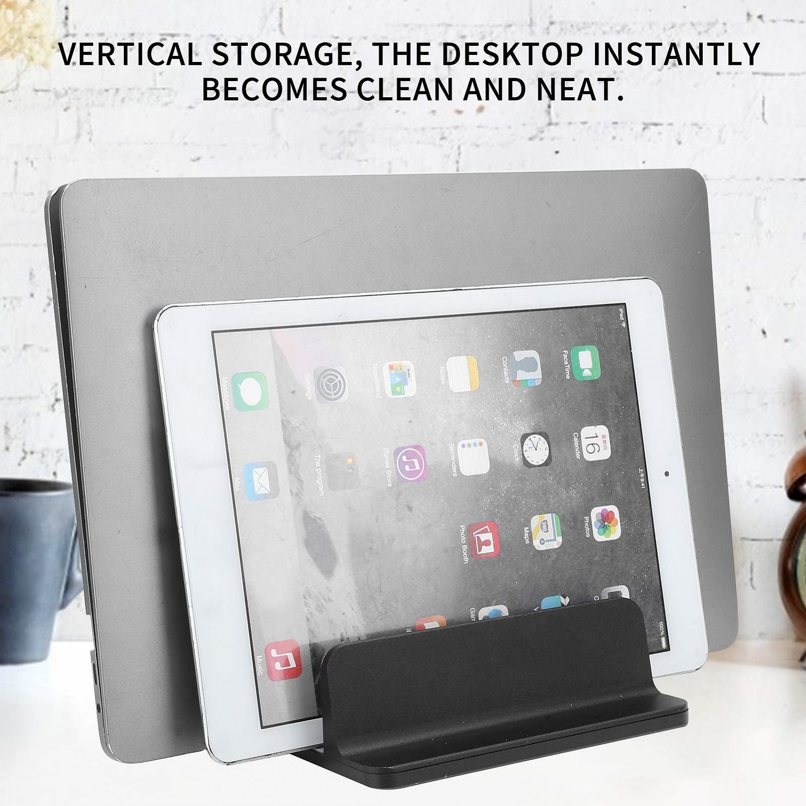 Вертикальна підставка для ноутбука регульована 2 слоти Алюмінієвий лоток-підставка з 3-стороннім силіконом для зберігання комп'ютера, планшета, книг, фото №8