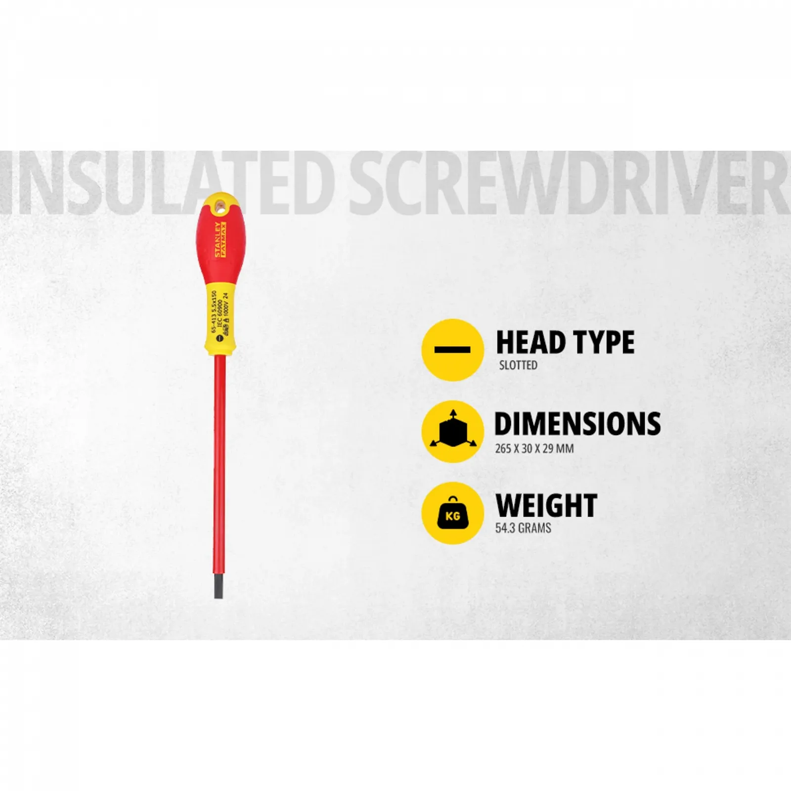 Ізольована шліцьова викрутка Stanley FatMax STA065413 5.5 x 150 мм Червоний та жовтий, фото №3