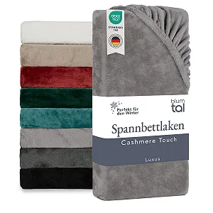 Простынь на резинке Blumtal Cashmere Touch 90 x 200 см, плюшевая, Oeko-Tex сертифицированная, мягкая, из микрофибры, зимне-серая - Фото 1