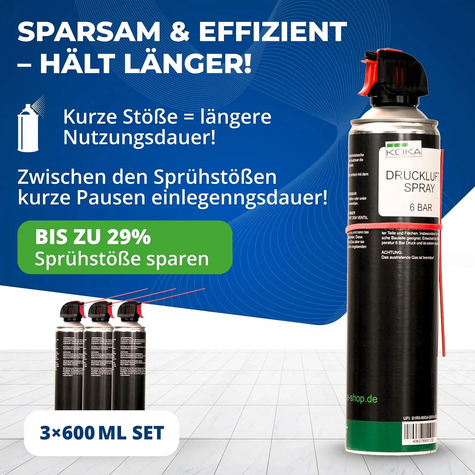 Спрей зі стисненим повітрям KOKA 3 × 600 мл 6 Bar, фото №4 Спрей зі стисненим повітрям KOKA 3 × 600 мл 6 Bar, фото №4