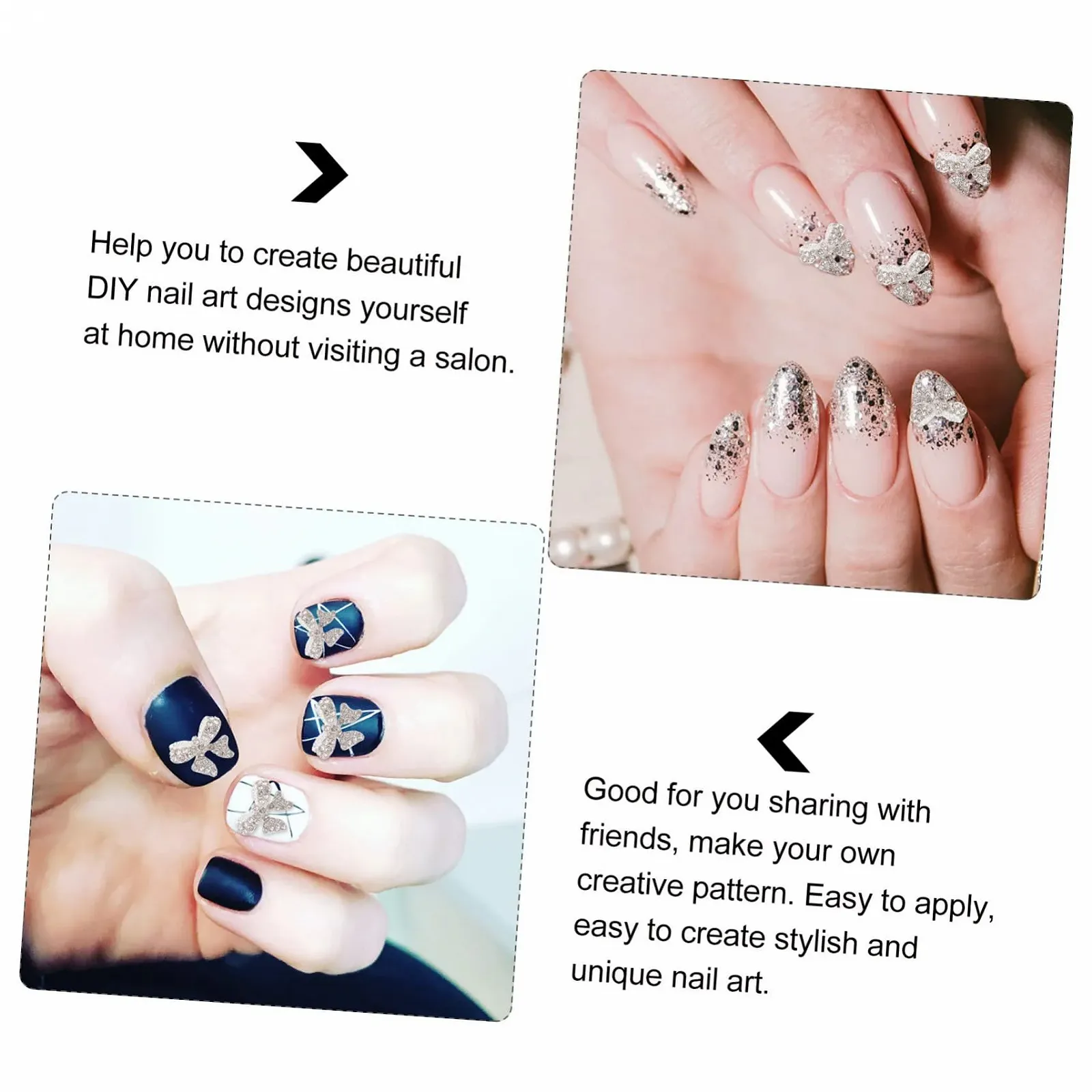 Підвіска для нігтів Бантик Сріблястий цинковий сплав, фото №5