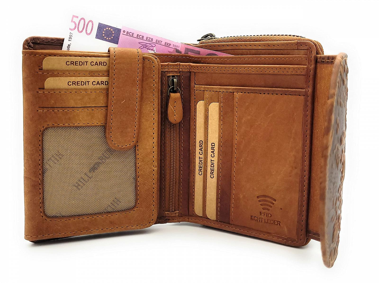 Кошелек Hill Burry Женский Кожаный Цветочный с RFID / NFC защитой, коричневый, кошелек для монет, фото №3