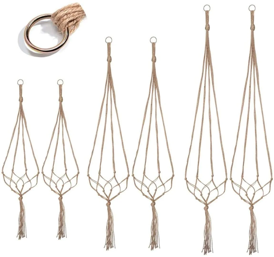 Подвесной держатель для растений макраме 6 штук джутовая веревка, фото №1