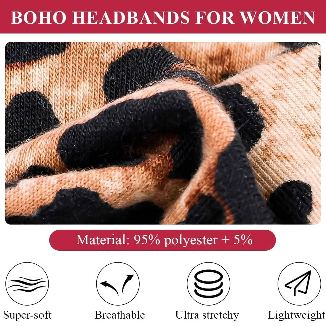 Набір з 4 жіночих пов'язок на голову в стилі бохо з леопардовим принтом, фото №4 Набір з 4 жіночих пов'язок на голову в стилі бохо з леопардовим принтом, фото №4