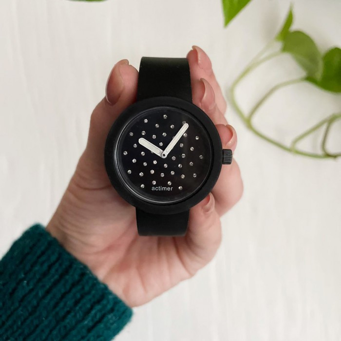 Женские силиконовые часы-конструктор actimer черный ремешок циферблат black stone, фото №1