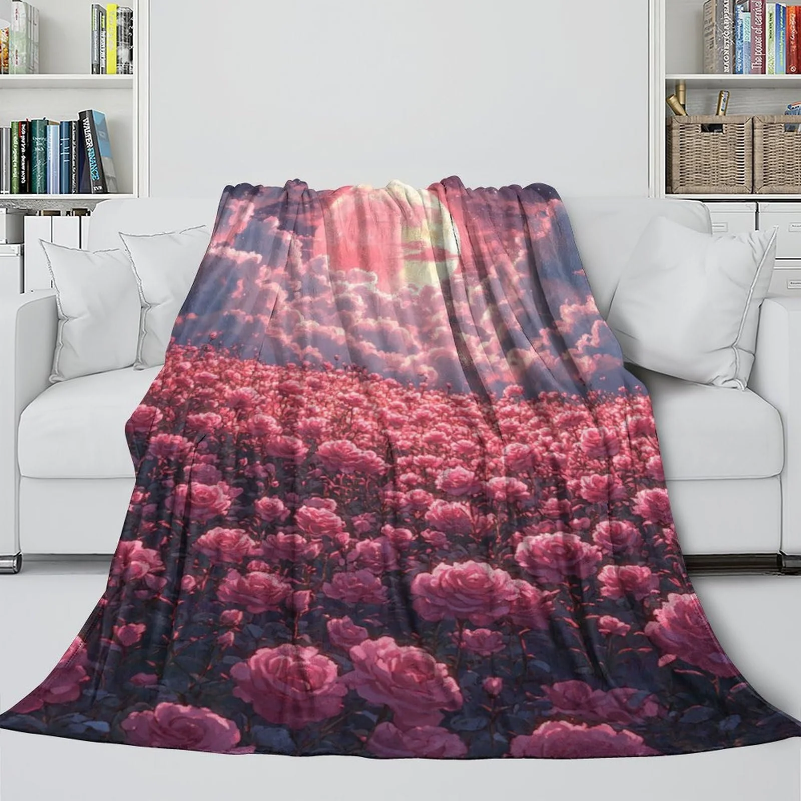 Покривало Field of Pink Roses Мікрофібра Фліс М'яка Тепла 3D, фото №4