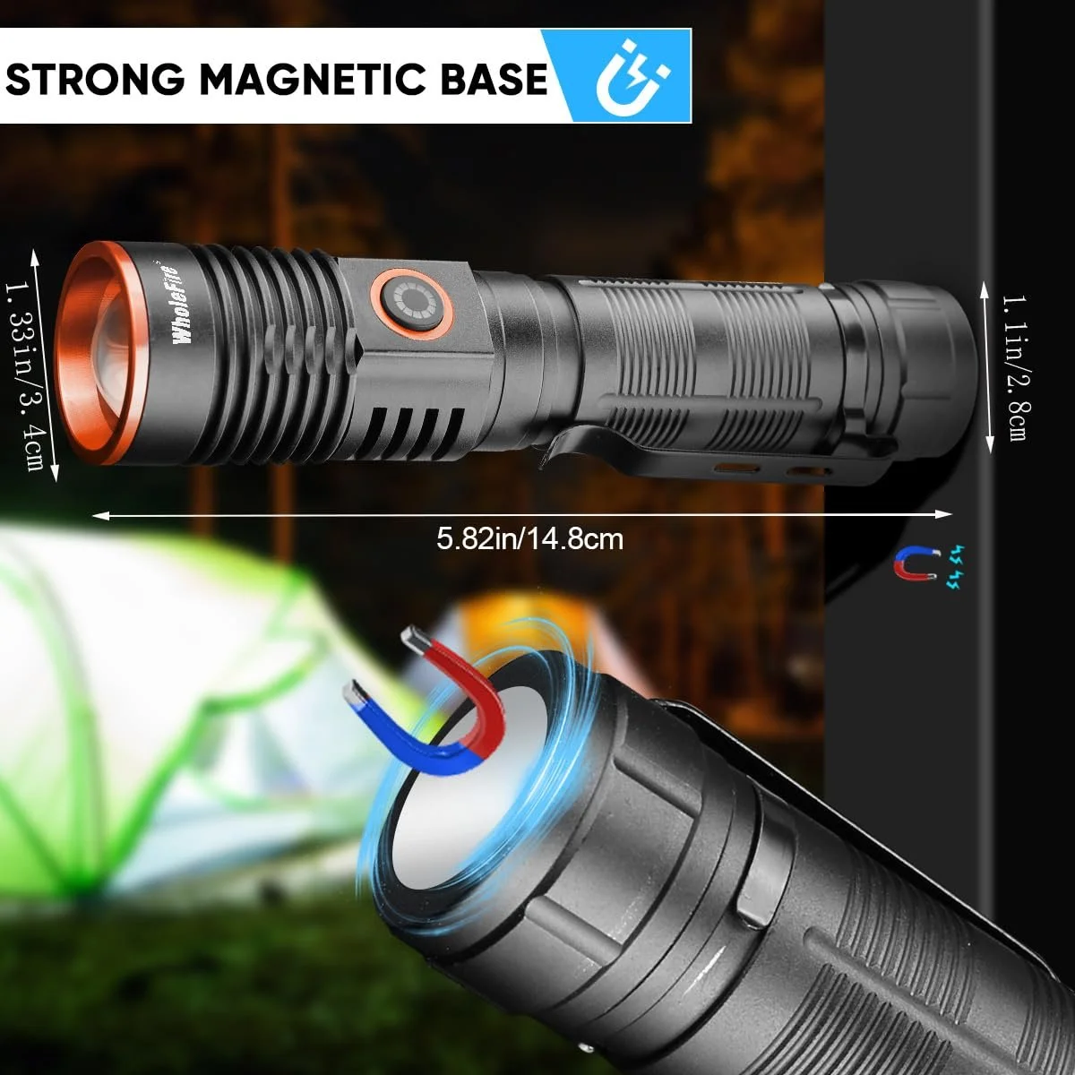 Ліхтарик WholeFire 2 шт LED Перезаряджається Магнітна база 20000 люмен USB Перезаряджається Zoomable Водонепроникний, фото №5