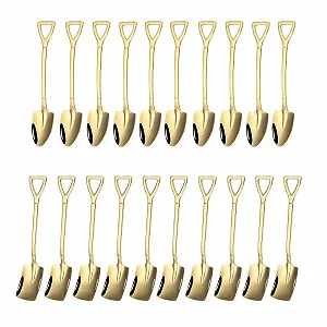 Ложка Shovel Shaped Creative, нержавеющая сталь, для кофе, в наборе 20 штук, Spade Spoon, золотой цвет - Фото 1