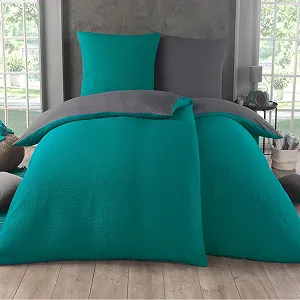 Постільна білизна Kuscheli Dreamhome 4 предмети двостороння тонкий сирсакер 2 x 135 x 200 см + 2 x 80 x 80 см сіро-блакитний - Фото 1