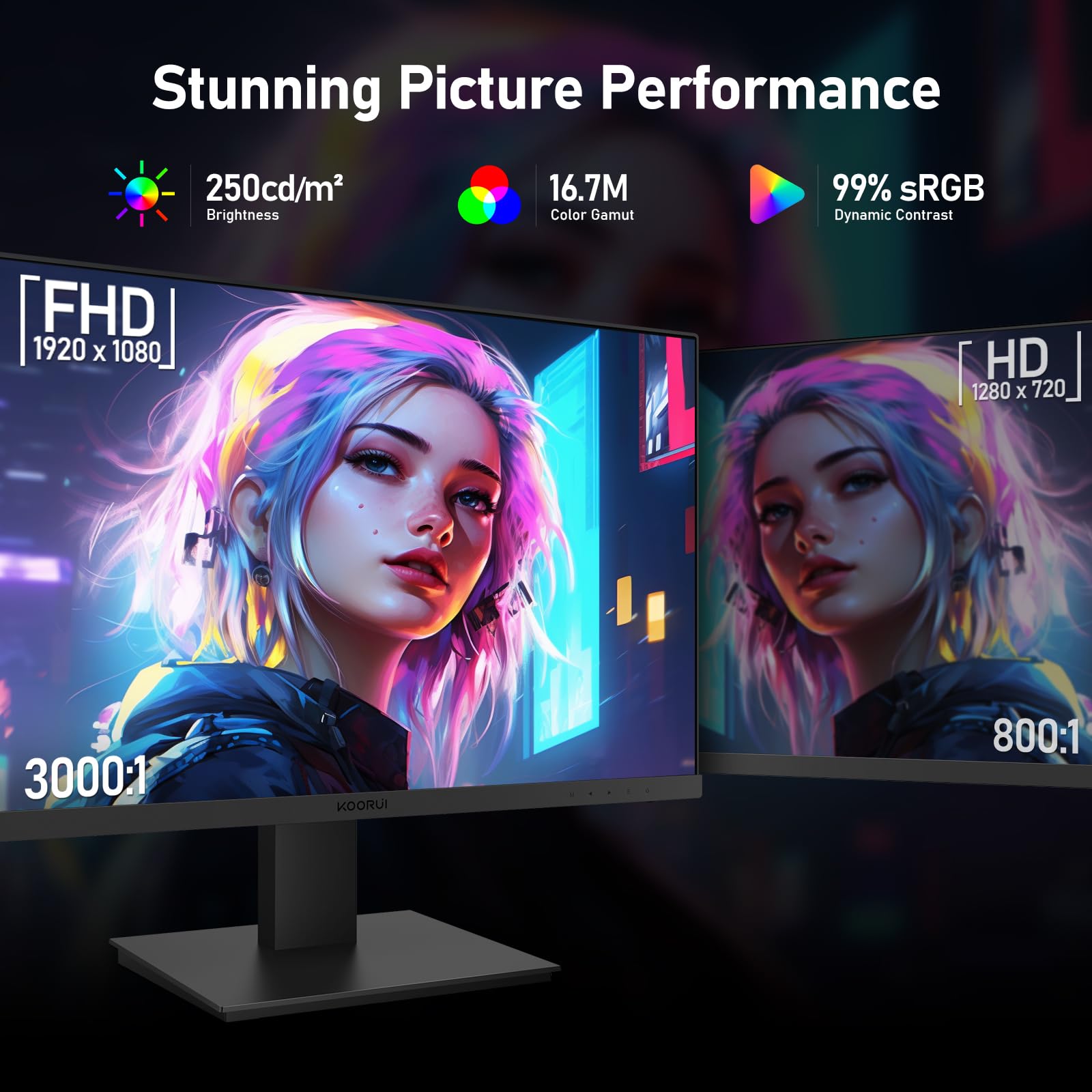 Монітор KOORUI Gaming 24 дюйми FHD 100 Hz VA AdaptiveSync Чорний, фото №3