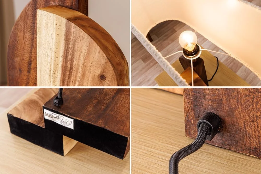 Настільна лампа invicta INTERIOR Lovers 60 см Масив дерева Rain Tree Тканинний плафон Білий/Натуральний, фото №8