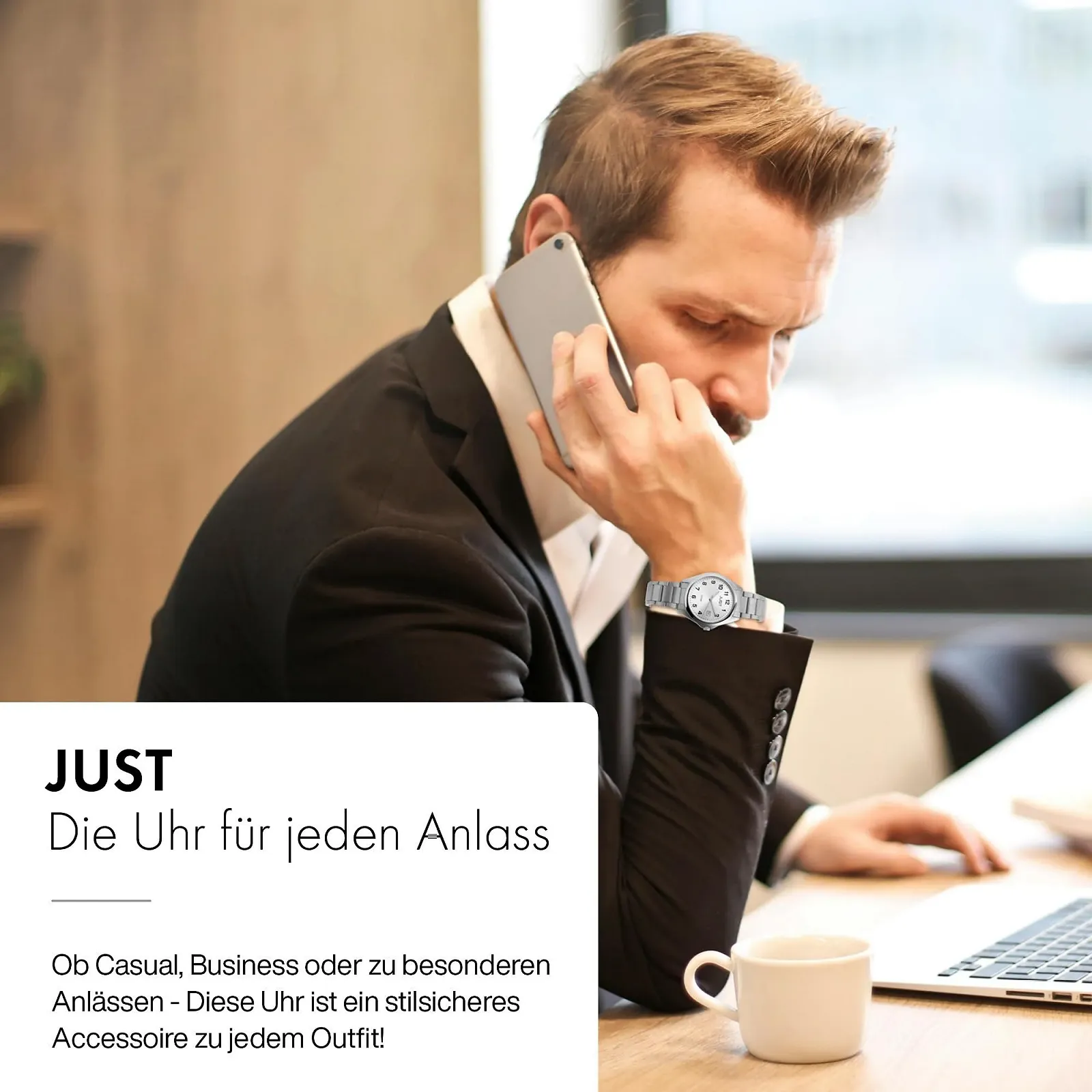 Мужские часы Just Серебряные аналоговые дата Титан Кварцевые наручные часы, разноцветный, Браслет, фото №5