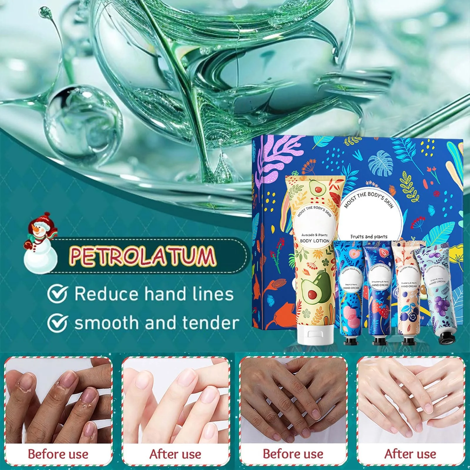 Рождественский подарочный набор, Крем для рук для сухой кожи, Увлажняющий крем для рук для женщин и мужчин, Рождественский подарочный набор кремов для рук, Увлажняющий крем для рук, 5 штук, фото №5
