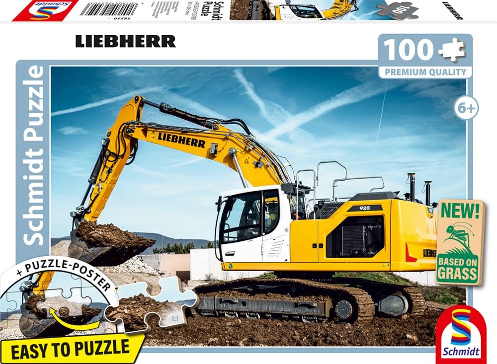 Пазл Schmidt Spiele Liebherr 56550 Caterpillar Excavator R928 100 деталей травяной картон, фото №1