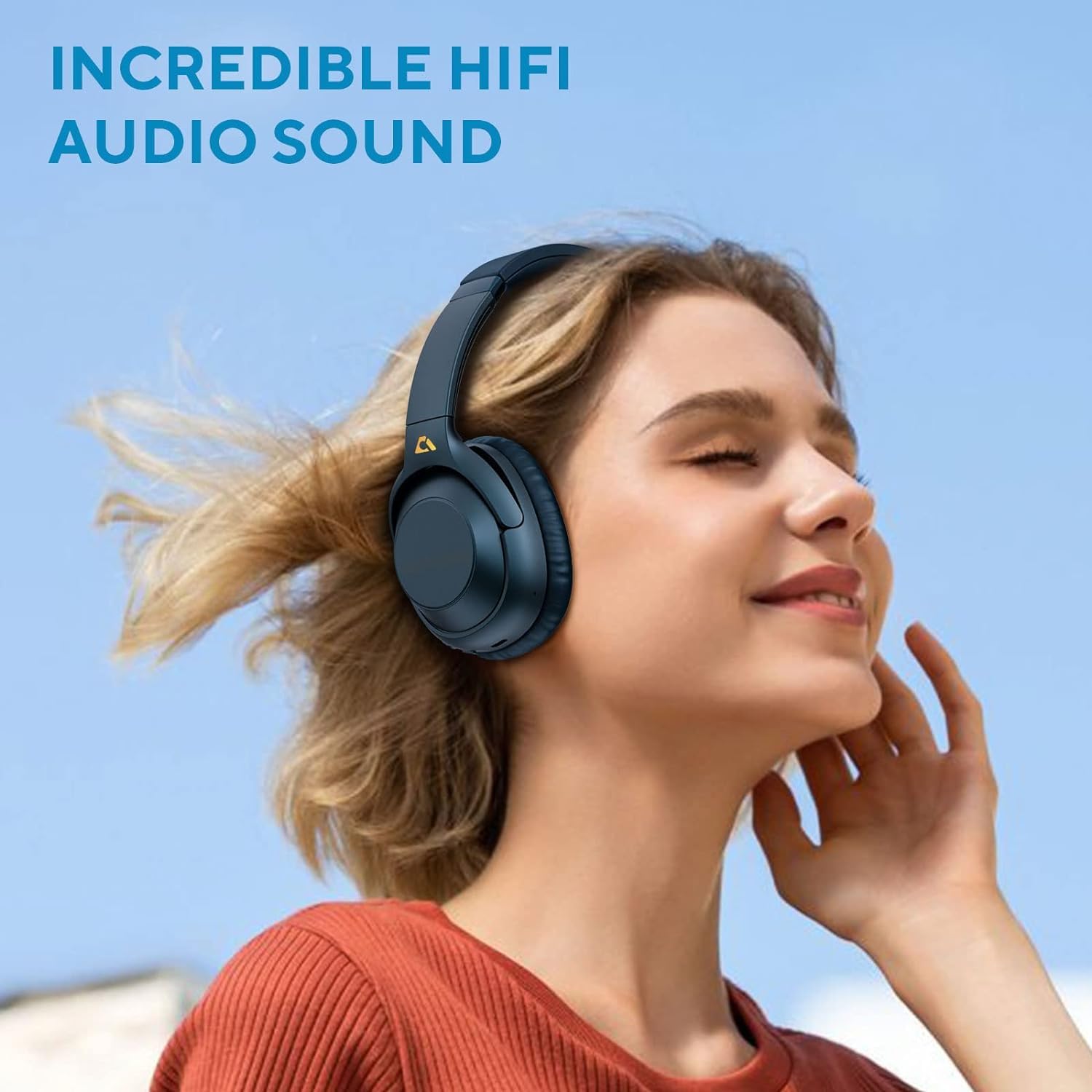 Наушники Ankbit E500Pro Hybrid Active Noise Cancelling, 90 часов воспроизведения беспроводные Bluetooth накладные с микрофоном, Hi-Fi звук, множественные подключения, комфортные ушные подушки, синие, фото №3