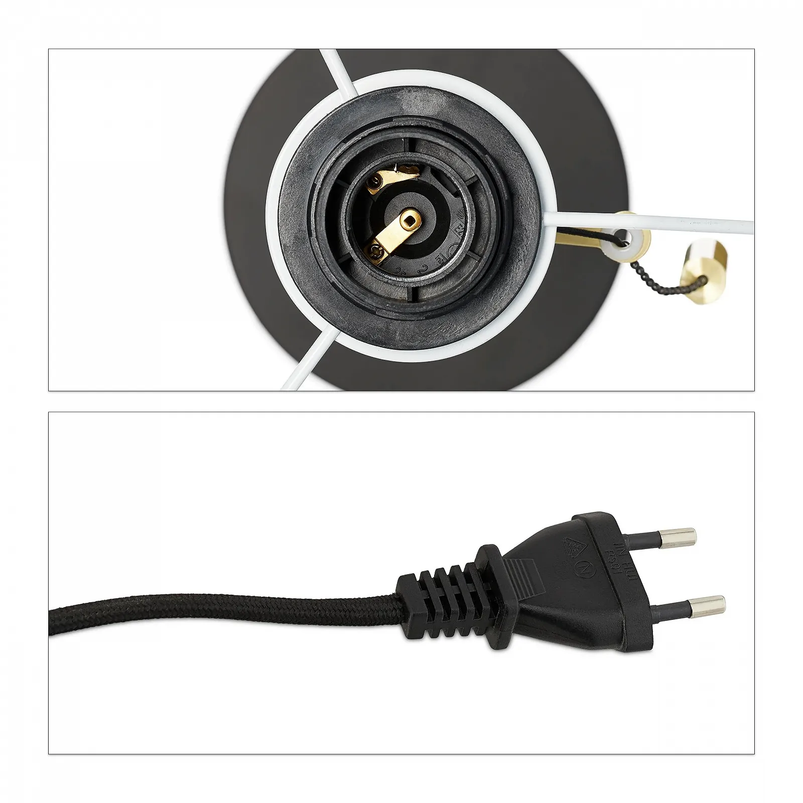 Настільна лампа Relaxdays з тяговим вимикачем тканинний абажур E27 69 x 24 см Чорний/Золотий, фото №8