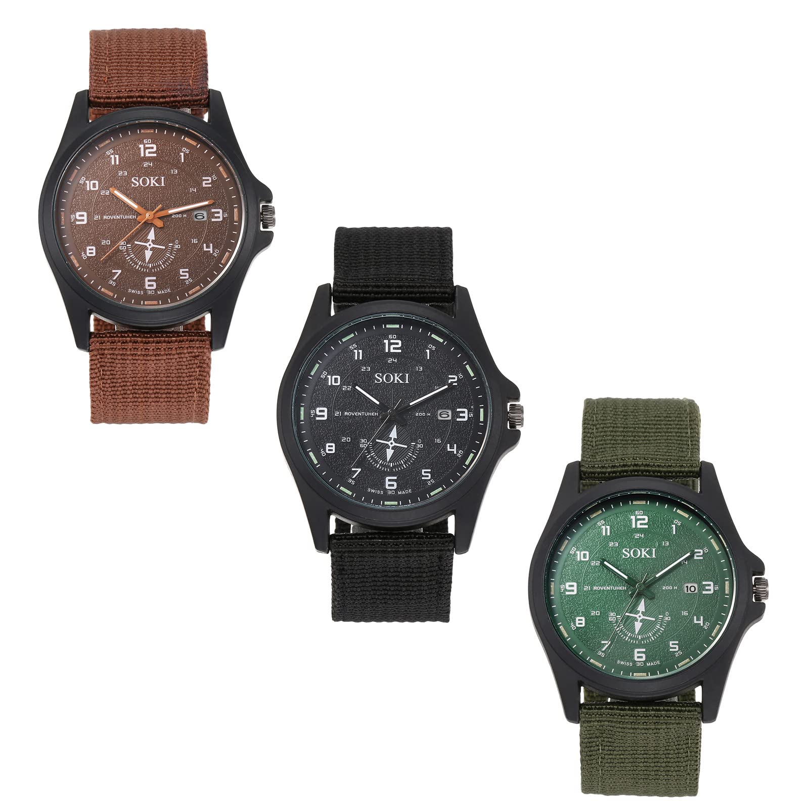 Годинник Silverora Чоловічий Військовий Нейлоновий Календар Зелений Ремінець, фото №7