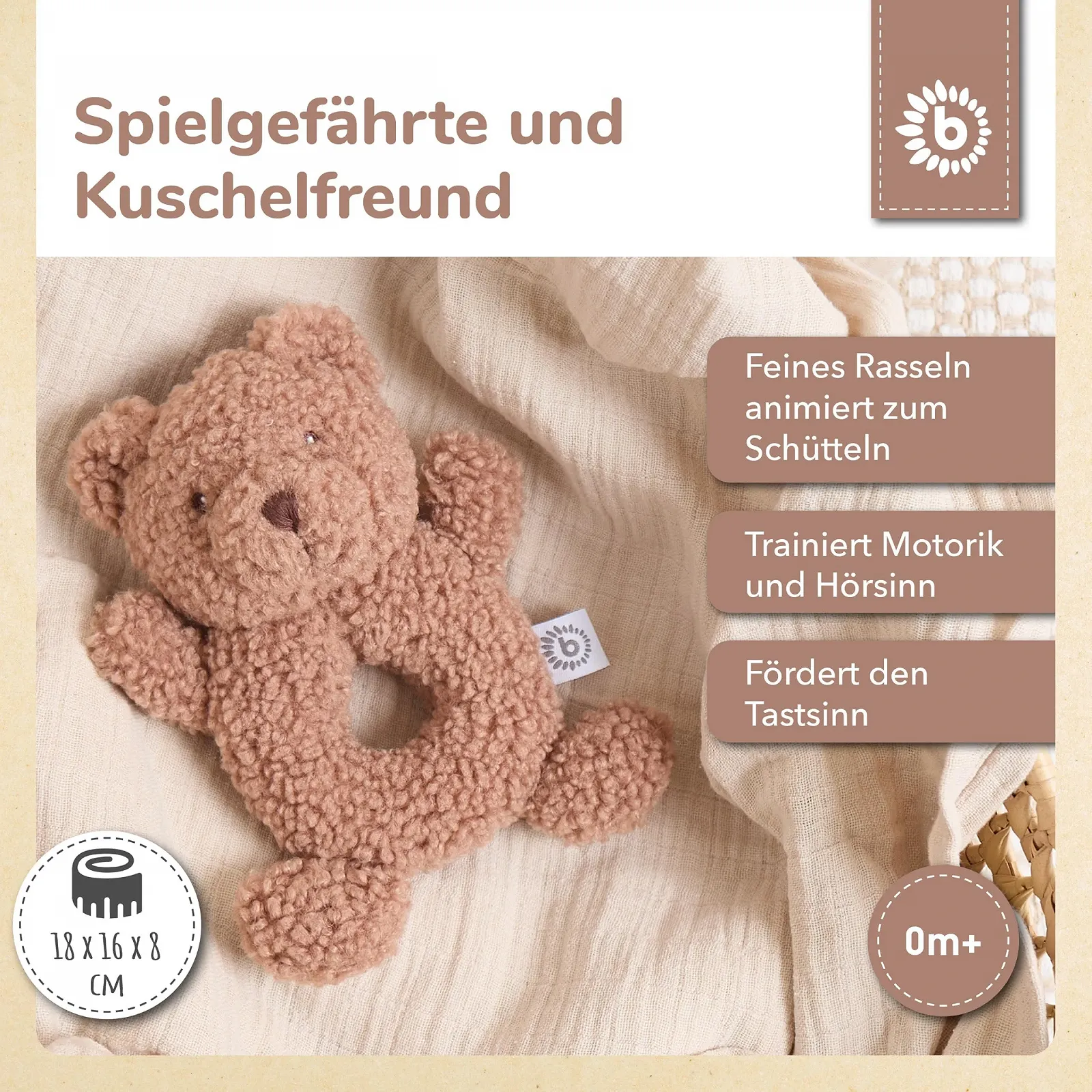 Мягкая игрушка Мишка Bieco Mika с погремушкой, фото №2 Мягкая игрушка Мишка Bieco Mika с погремушкой, фото №2