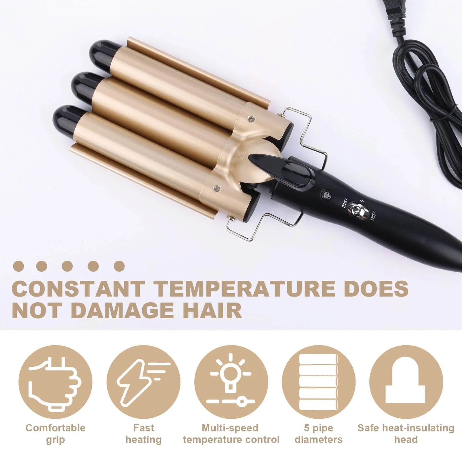 Плойка для волосся Wave Iron 3 Barrels 25 мм з регулюванням температури 180°C/210°C, фото №6 Плойка для волосся Wave Iron 3 Barrels 25 мм з регулюванням температури 180°C/210°C, фото №6