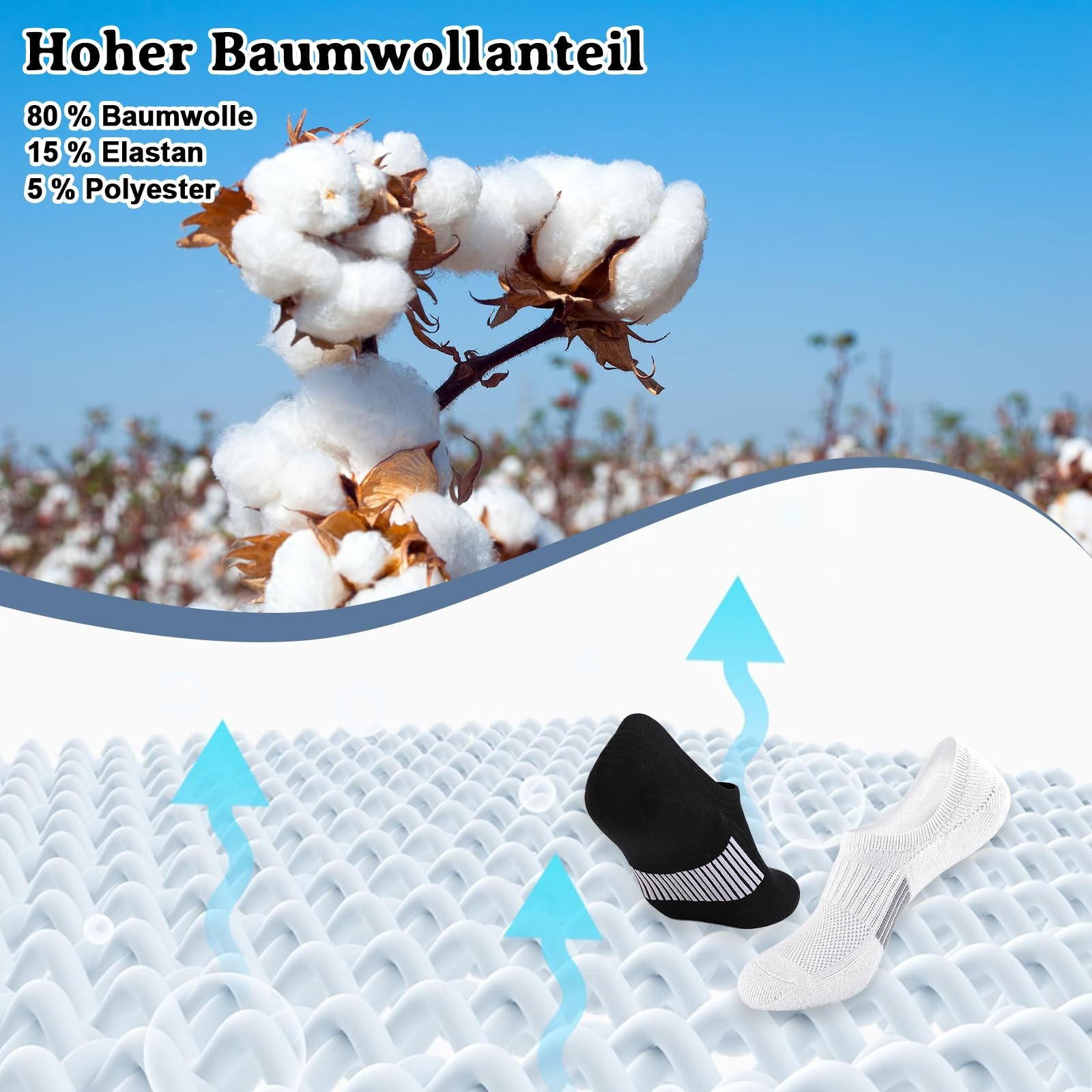 Спортивные носки унисекс Черный Белый (8 пар), фото №4