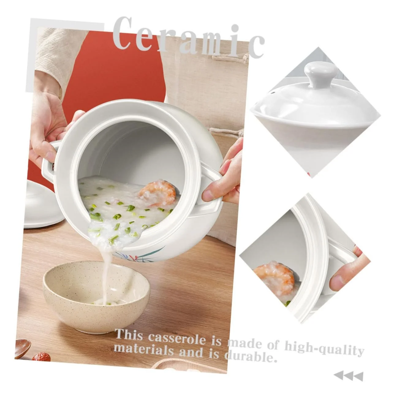 Кастрюля керамическая жаропрочная горшок для супа с крышкой гладкая поверхность, фото №7