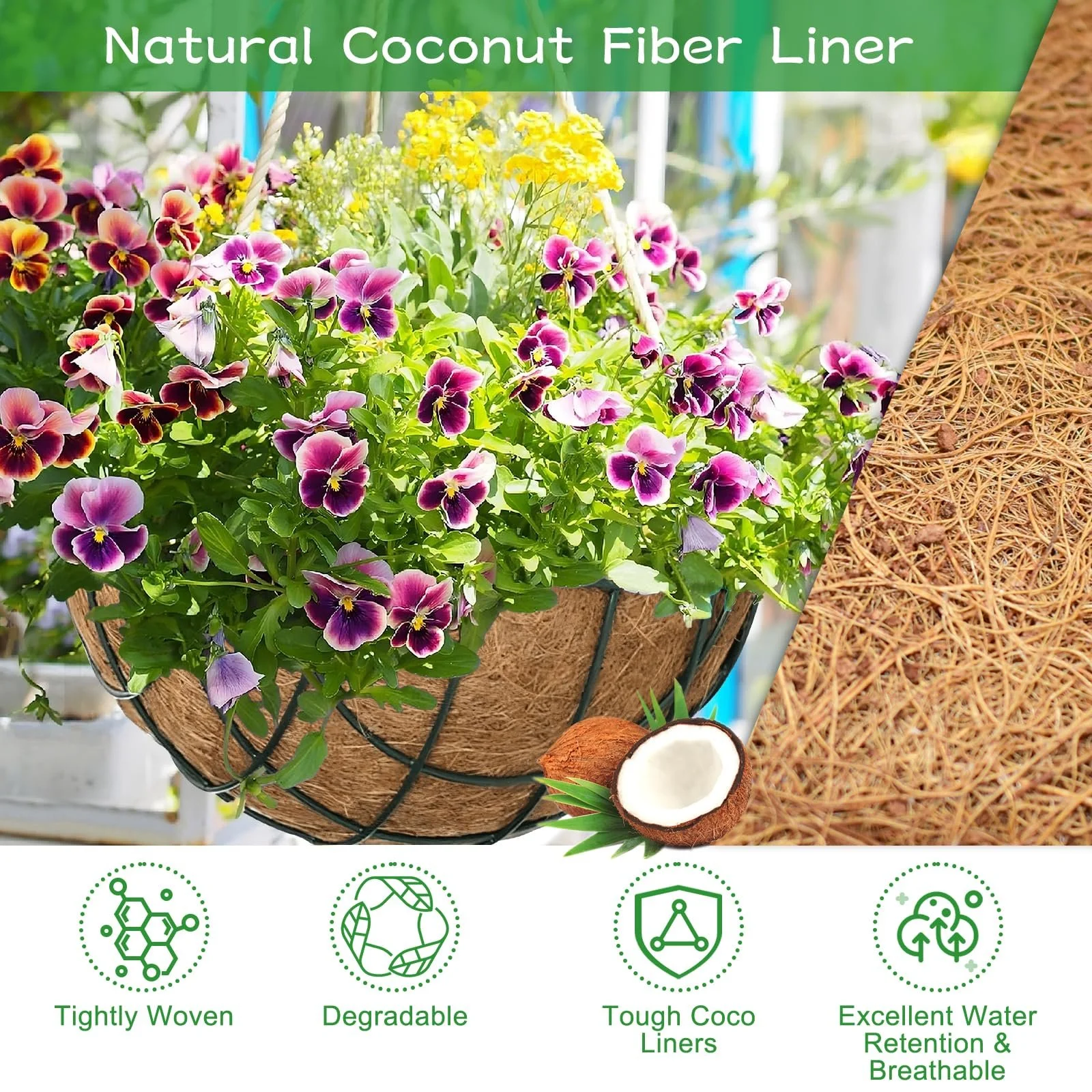 Круглий вкладиш для кошика Riare Натуральне кокосове волокно 4,14 дюйма 4 штуки, фото №3 Круглий вкладиш для кошика Riare Натуральне кокосове волокно 4,14 дюйма 4 штуки, фото №3