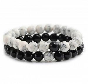 Парный бело-черный браслет на руку с натурального камня - Фото 1