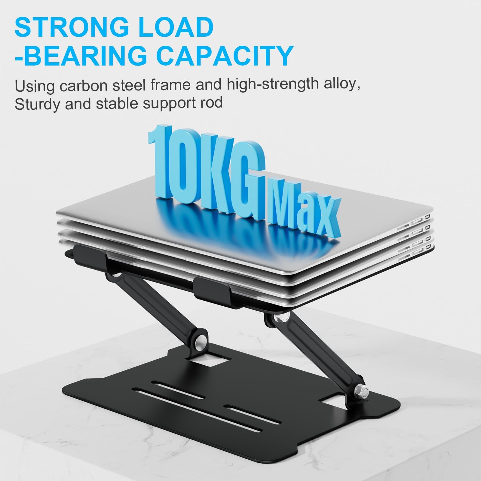Підставка для ноутбука AXFEE Регульована по висоті, Чорна Портативна з вуглецевої сталі, Ергономічна складна, фото №4