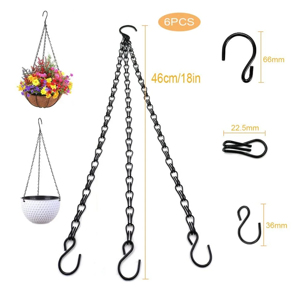 Ланцюжок для підвісного кошика 46 см металевий з подвійними гачками 6 шт Чорний, фото №3 Ланцюжок для підвісного кошика 46 см металевий з подвійними гачками 6 шт Чорний, фото №3