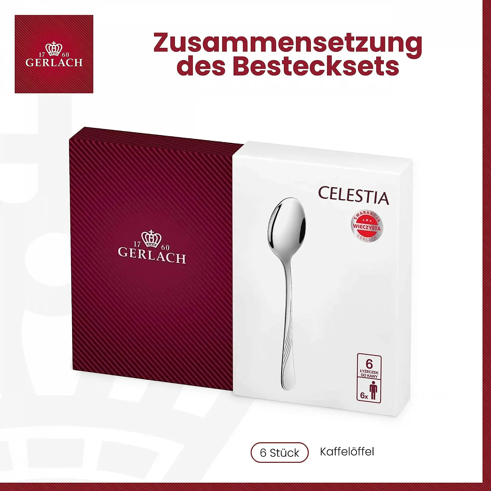 Ложка кавова Gerlach 1760 Celestia, набір на 6 персон, сріблястий колір, фото №4