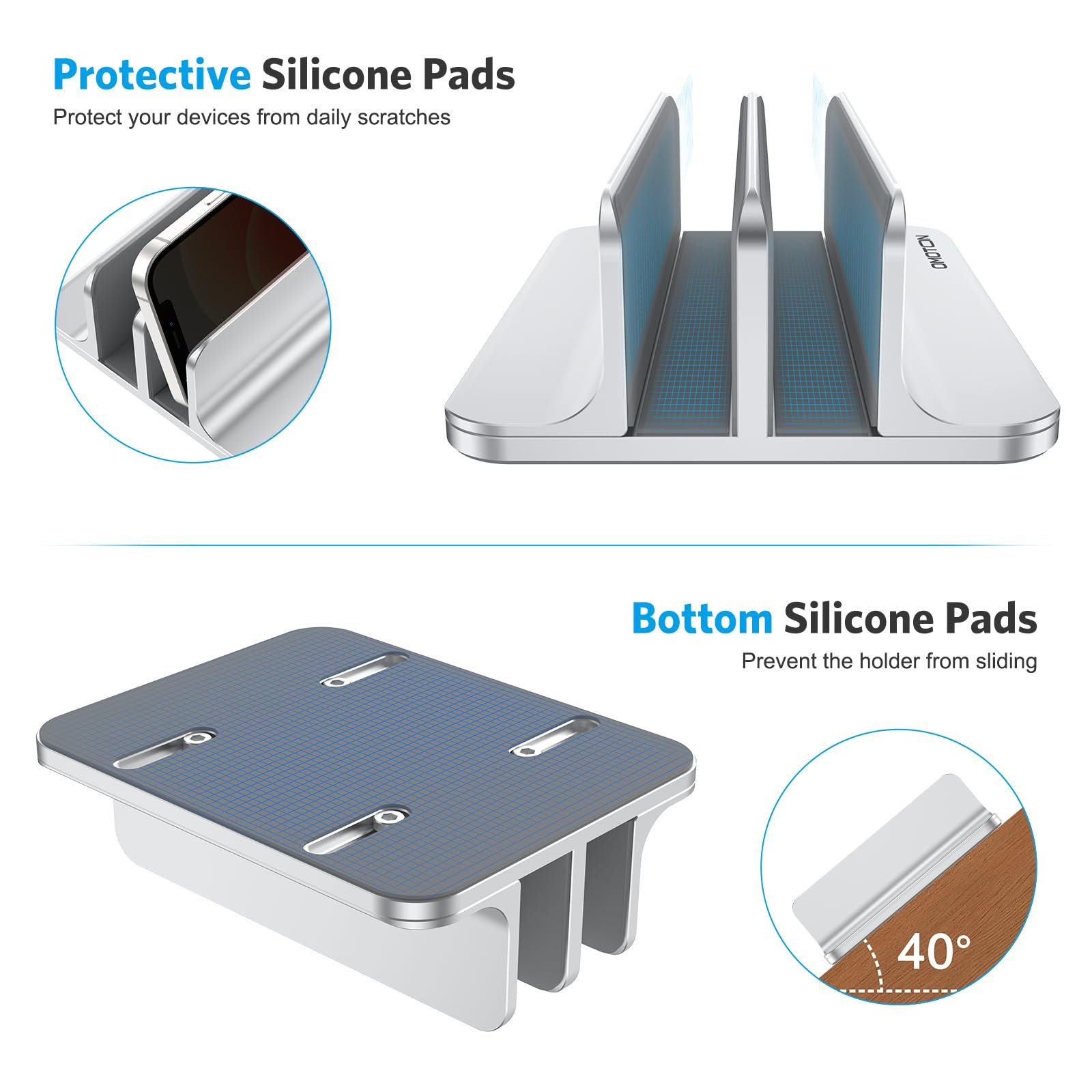 Вертикальная Подставка OMOTON для двух ноутбуков до 17.3 дюймов Серебристый, фото №7