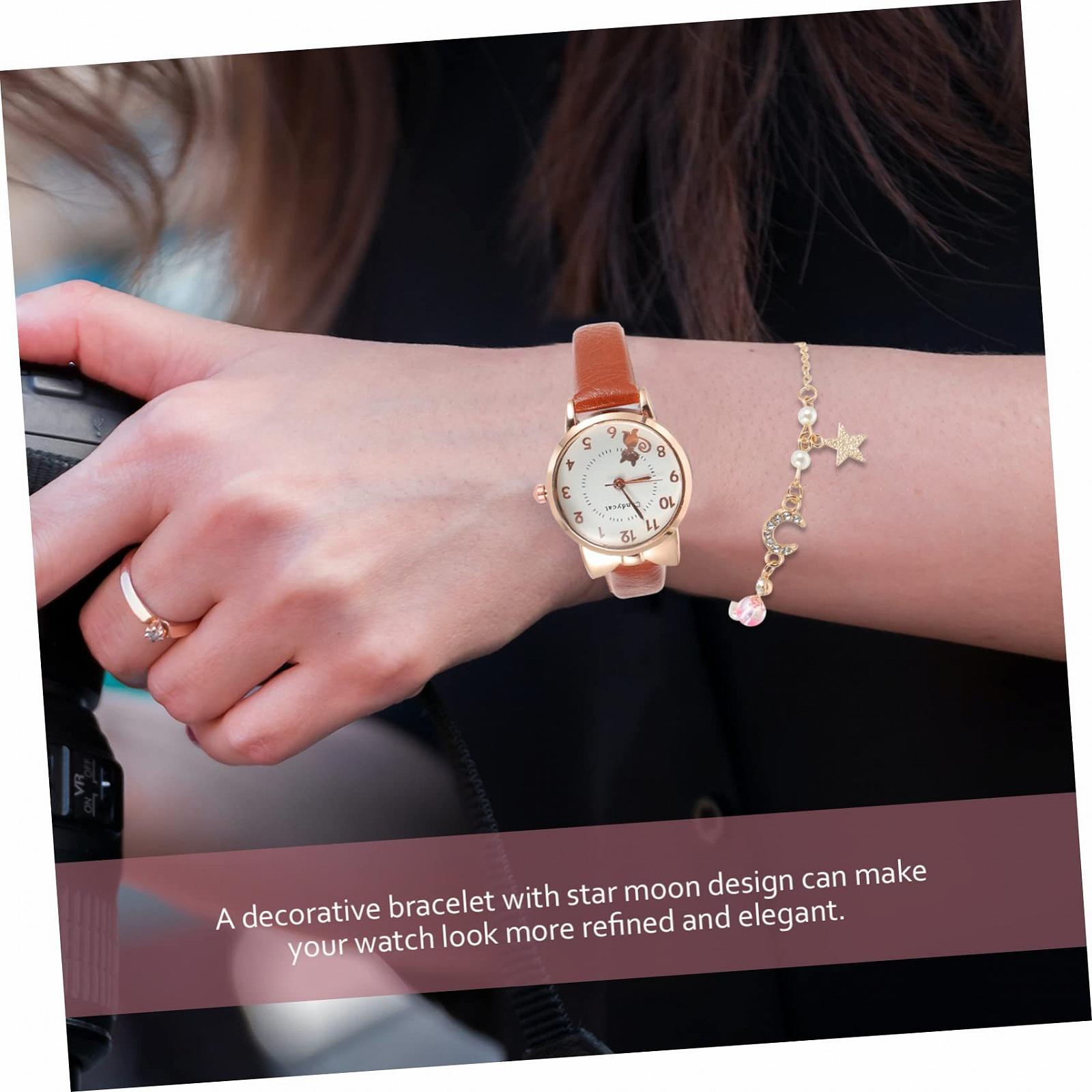 Набор: Кварцевые часы и браслет OATIPHO, элегантный дизайн со звездами и луной, фото №3