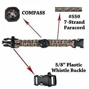 Браслет Paracord Planet 3-в-1 для виживання зі свистком, пряжкою та компасом synthetic.ua - Фото 1