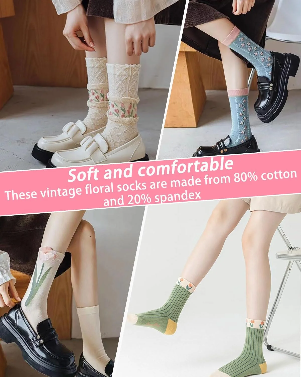 Шкарпетки Жіночі з квітковим візерунком Бавовняні Кольорові 4 пари, фото №6