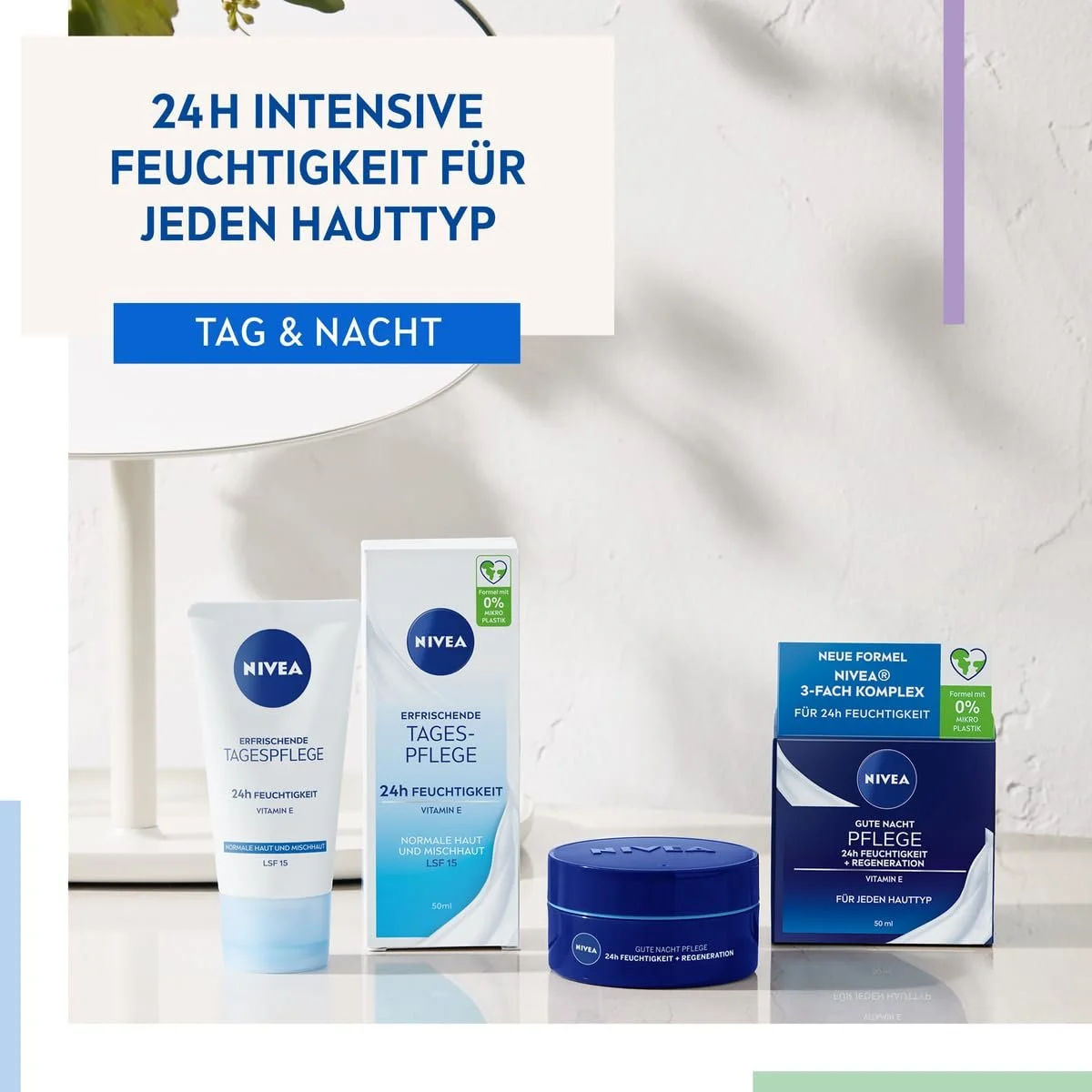 Денний крем NIVEA Erfrischende Tagespflege 24h Feuchtigkeit для нормальної та комбінованої шкіри з вітаміном Е SPF 15 50 мл, фото №4