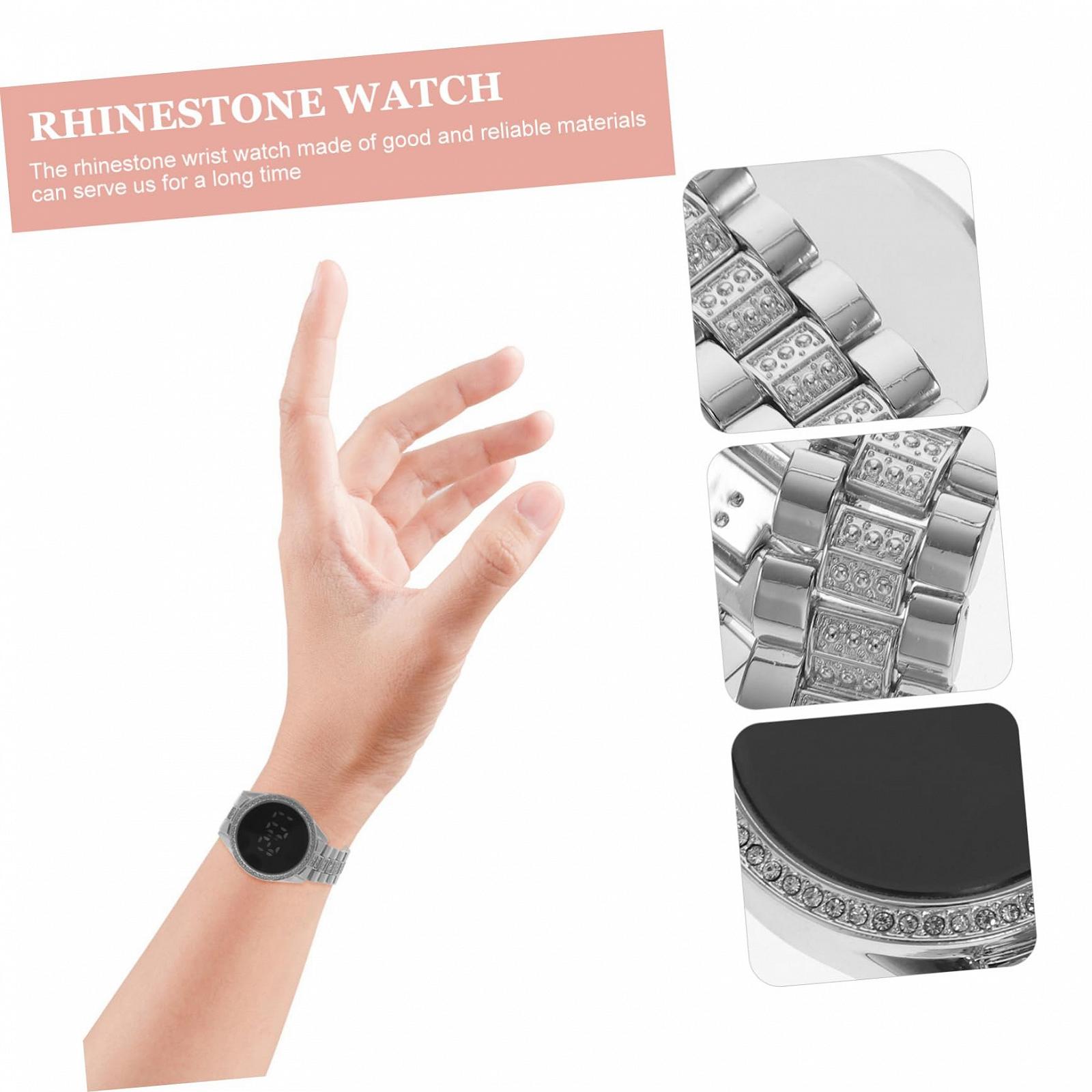 Женские часы OATIPHO Цифровые со стразами Серебристый, фото №9