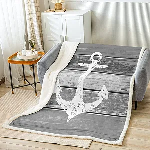 Одеяло Tbrand Якорь, Морская тематика, 150 x 200 см, Винтажный вид, Потертое дерево, Деревенский стиль, Мягкое роскошное одеяло, Серый synthetic.ua - Фото 1