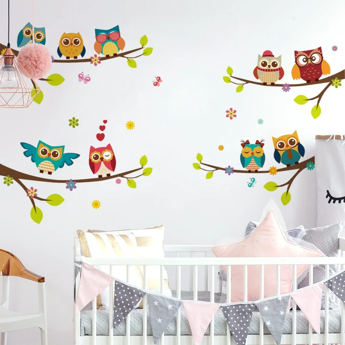 Наклейка на стену WandSticker4U 9 Cute Owls Совы на ветках 120 x 100 см, фото №1