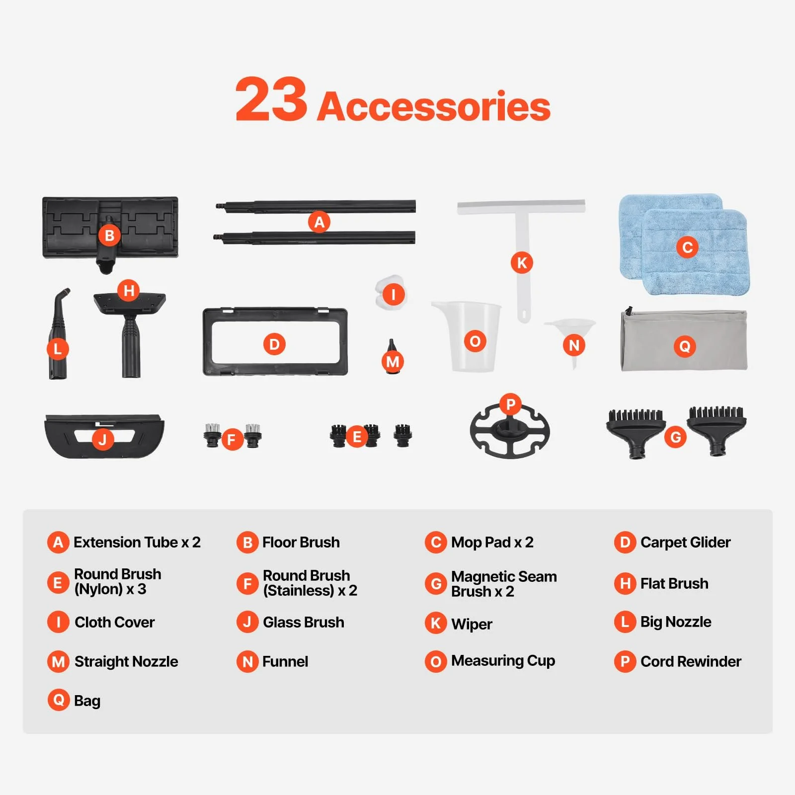 Пароочисник VEVOR Багатоцільовий з 23 аксесуарами, подовженим шнуром живлення 1,5 м, баком 2,5 л та портативною ручкою для швів, плитки, підлоги, приладів, дому, автомобіля, фото №2